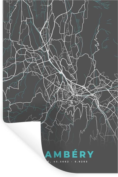 Muurstickers - Sticker Folie - Chambéry - Plattegrond - Kaart - Stadskaart - Frankrijk - 20x30 cm - Plakfolie - Muurstickers Kinderkamer - Zelfklevend Behang - Zelfklevend behangpapier - Stickerfolie