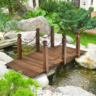 Houten Tuinbrug met Leuningen - 150 cm Breed - Max. 180 kg Draagvermogen