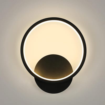 Wandlamp - 23cm - Klein - 12W - LED - Ronde - 1350LM - Acryl - Zwart - 3000K - Warm Wit