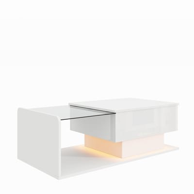 YYchan Salontafel - Multifunctionele Koffietafel met Liftfunctie - Smart LED & Gehard Glas - Modern Design - 100 cm - Wit