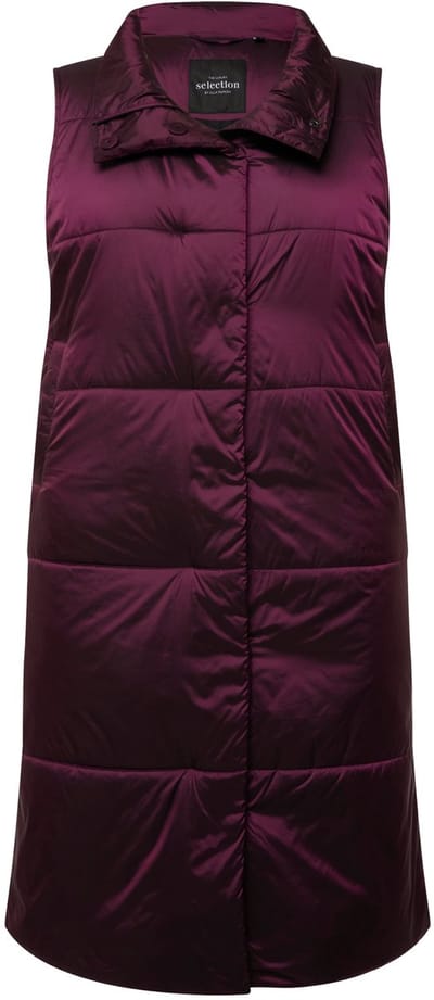 Ulla Popken - Dames - Lange doorgestikte bodywarmer waterafstotend mouwloos - Donker druif - Maat 42+