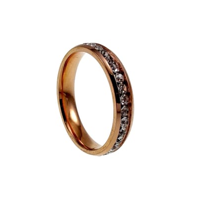 Ring met Strass Steentjes, Ring Dames, RVS Roségoudkleurig