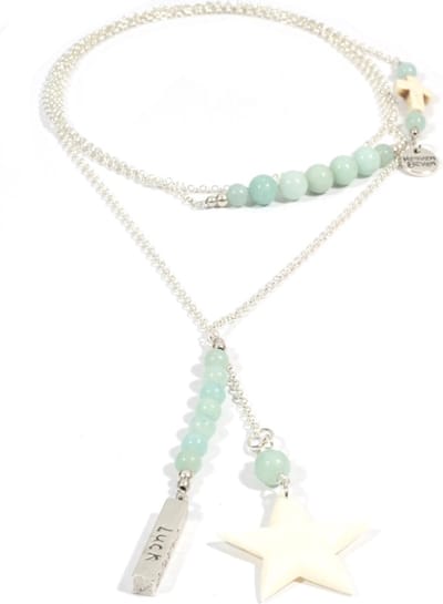 Heaven Eleven - dames Ketting - zilverkleurig plating - amazoniet kralen - wit hertegewei ster