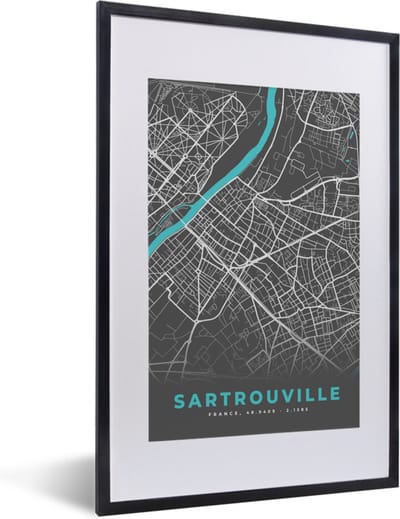 Fotolijst incl. Poster - Sartrouville - Frankrijk - Plattegrond - Kaart - Stadskaart - 40x60 cm - Posterlijst