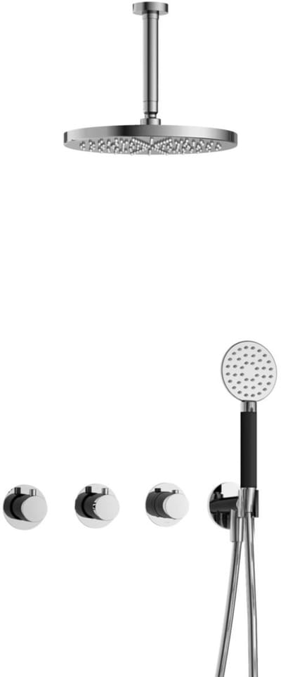 Hotbath Cobber IBS70 inbouw regendoucheset met ronde handdouche aan houder en 30cm ronde hoofddouche aan 15cm plafondarm chroom