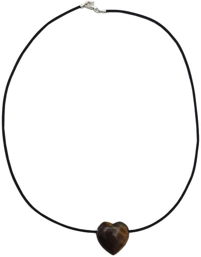 H-Beau - Halsketting - Edelsteen – Natuursteen - Tijgeroog – Hartje - Dames - Rubber - 45cm - Gepolijst – Bruin - Oker - Sterrenbeeld - Stier - Kreeft – Weegschaal – Collier – Geschenk – Cadeau - Hanger