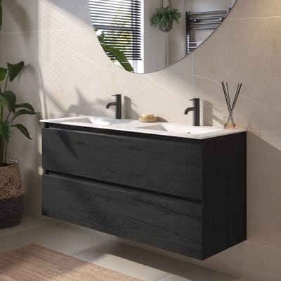 Saqu Gaia Badkamermeubel Set - 121x51 cm - Voorgemonteerd - Zwart - Wastafelmeubel - Badmeubel