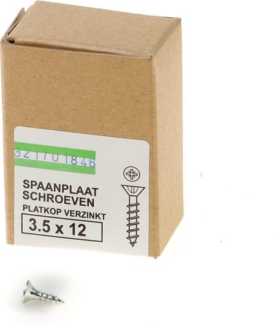 Hoenderdaal Spaanplaatschroef verzinkt platverzonken kop PZ2 voldraad 3.5X12 (per 200 stuks)