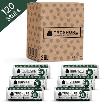 Trashure Vuilniszakken - Code R - Geschikt voor Brabantia prullenbak - 6 rollen x 20 stuks - 36 L met trekbandsluiting