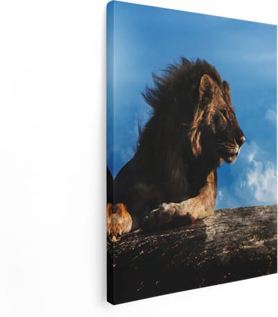 Artaza Canvas Schilderij Leeuw Bij Volle Maan - 30x40 cm - Klein - Muurdecoratie Dierenkop - Wanddecoratie Woonkamer - Kamer Accessoires