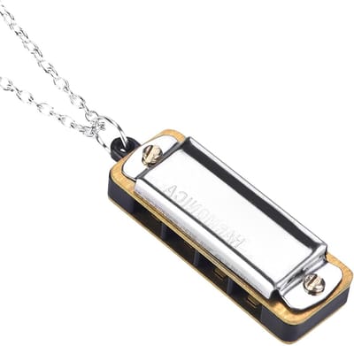 Mini Mondharmonica Ketting - Muziek Ketting Speelgoed - Muziek Maken Onderweg - 4-Gats Mondharmonica - 3.5 cm - Zilver