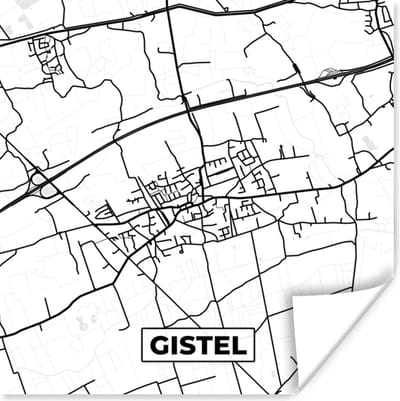 Poster Plattegrond – Gistel – Zwart Wit – Stadskaart - Kaart - België - 100x100 cm XXL