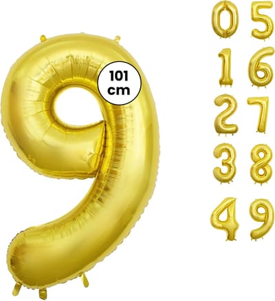 Fienosa Goud kleur Cijfer 9 Ballon 101 CM - Nummer 9 - Cijferballon - XL Groot - Helium Ballon - Verjaardag Ballon - Verjaardag Versiering - Feest - Feestversiering - Leeftijd verjaardag - Verjaardagsballon - Verjaardag
