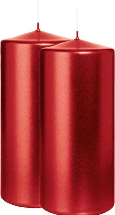 Wiedemann Cilinderkaars/stompkaars - 2x - metallic rood - 15 x 7 cm - 63 branduren - zuilkaarsen