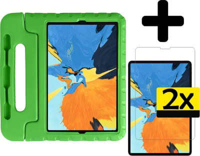 Hoes - Geschikt voor Apple iPad Pro (2018) - 11 inch - Met 2x Screenprotector - Kinderhoes Shockproof Bumper - Kidsproof Case - Tablet Hoesje - Kinder Cover - Groen