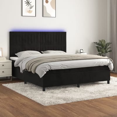 vidaXL - Boxspring - met - matras - en - LED - fluweel - zwart - 180x200 - cm