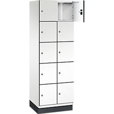 C+P Cambio lockerkast, 2 vakken, 10 vakken, met plint, B 600 x D 525 x H 1980 mm, verkeerswit/wit