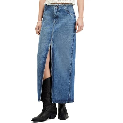 AllSaints Cyra Maxi Skirt Mid Indigo Maat: 12 | Spijkerrokken Outlet | Dames | Blauw