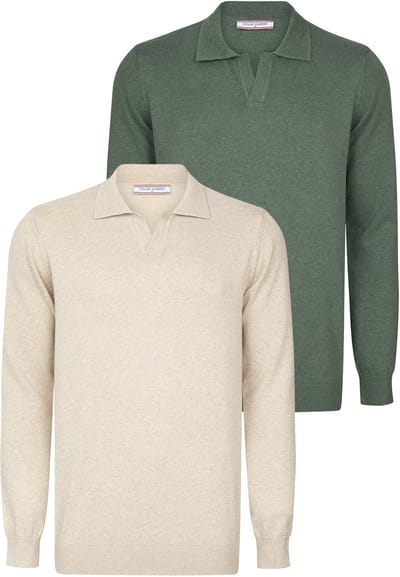 Felix Hardy Pullover Met Polokraag - 2 Pack Polo - 100% Katoen Heren Beige-Groen - M