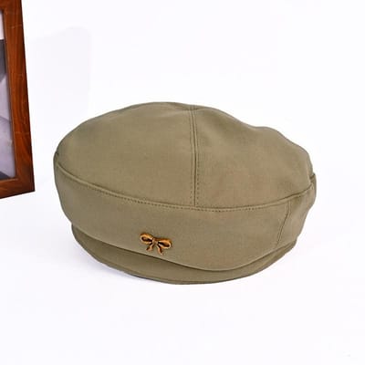 Nieuwe Herfst en Winter Hoed voor Dames Baret met Strik en Metalen Logo Casual Veelzijdige Schildersmuts Japanse Retro Knop Hoed One Size gray
