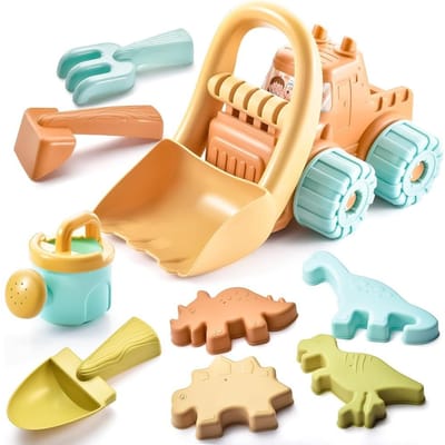 Ensemble de Jouets de Plage avec Camion Benne Jouets de Voiture pour Tout-Petits Enfants Jeu d'Extérieur Seaux Pelles à Sable Ensembles de Moules Animaux Jouets de Bac à Sable