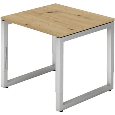 REGO 8 S | Bureau - 80 x 80 Tafelhoogte I In hoogte verstelbaar Essen-Eik/Zilver