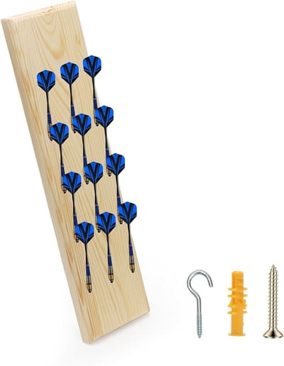 Darthouder van massief hout voor 12 dartflights, wandmontage, opslag voor steel en soft darts, duurzame dartstand