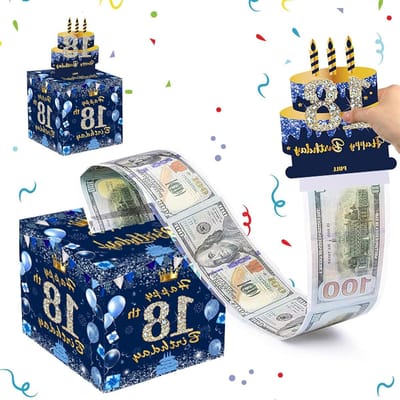 Geldbox voor 18e Verjaardag, Navy Blauw, Verrassingsgeschenk voor Jongens en Meisjes, Perfecte Cadeau-ideeën voor Feestelijke Gelegenheden