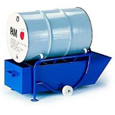Vatenkantelaar 200 l, met 2 staanders en opvangbak voor olie, vathouder: 4 polyamide wielen