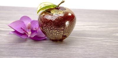 Murano Glas Appel Rood met bladgoud H6 cm.