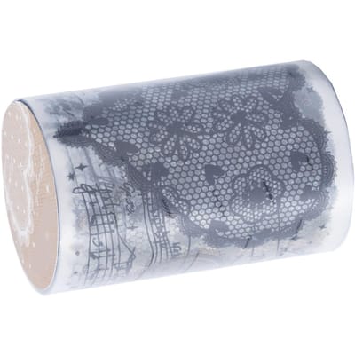 Rolsticker PET Gemakkelijk te Gebruiken Herbruikbaar Exquise Kantpatroon Tape voor DIY Scrapbooking Album gray