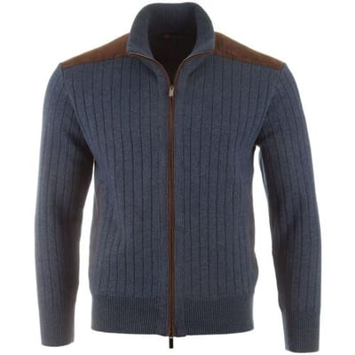Paul & Shark Vest Suede Wool Cashmere Full Zip Mood Indigo / male