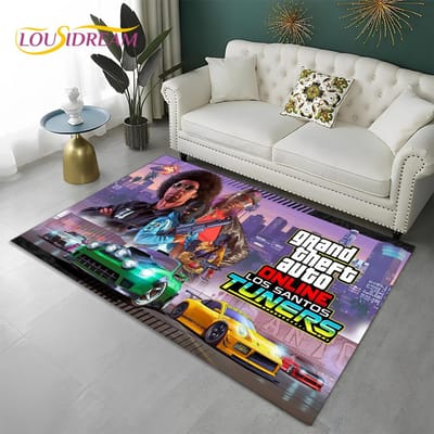 Grand Theft Auto Games 3D GTA Gamer Tapijt Vloerkleed voor Thuis Woonkamer Slaapkamer Bank Deurmat Decor, Kindergebied Vloerkleed Antislip Vloermat 70x100cm