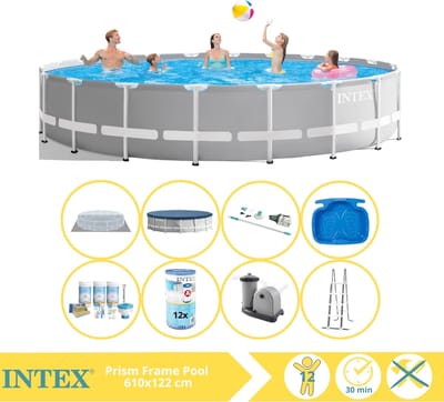 Intex Prism Frame Zwembad - Opzetzwembad - 610x122 cm - Inclusief Onderhoudspakket, Filter, Stofzuiger en Voetenbad