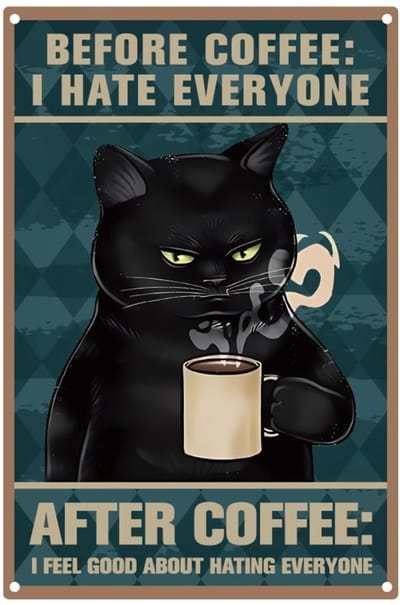 Dailygoody - Zwarte kat koffie - Vintage muurdecoratie - 8 x 12 inch