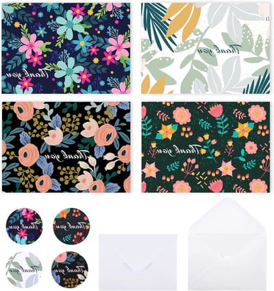 Bedankkaarten met enveloppen - Groeten kaarten - Geleven momenten vieren - Levendig bloemenontwerp - 32 stuks - Meerkleurig