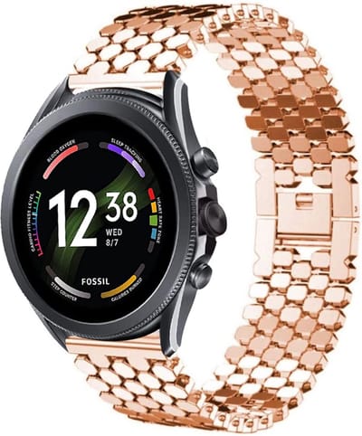 Strap-it Stalen schubbenpatroon bandje - geschikt voor Fossil Gen 6 44mm / Gen 5e 44mm / Gen 5 - zwart