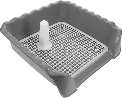 Hondentoilet Binnen - Plasstation Hond - Zindelijkheidstraining - Driehoekige Beschermwand - 36x33x10cm - Grijs