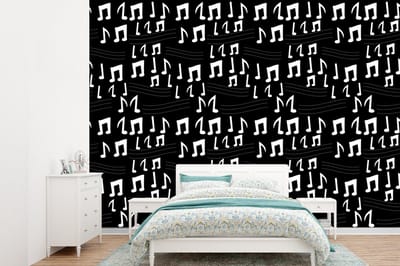 Behang - Fotobehang Muziek - Zwart Wit - Patroon - Breedte 360 cm x hoogte 260 cm