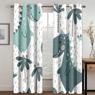 Verkoop Grappige Cartoon Kinderen Schattige Dinosaurus Stof Gordijn voor Woonkamer Ruimte Slaapkamer Babykamer Ruimte Kleuterschool 2 Panelen W60xH100(CM)x2pcs&Grommet Top