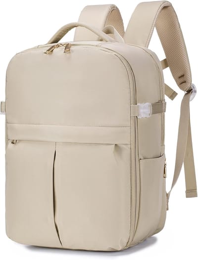 PromoHome Laptoprugzak 15,6 inch Handbagage 40x30x20cm Vliegtuigcabine Reisrugzak 25L Antidiefstal Waterdichte Schoolrugzak Heren Dames Unisex Beige
