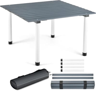 KOMFOTTEU Campingtafel, hout, oprolbaar, picknicktafel, inklapbaar, met draagtas, klaptafel, draagbaar en opvouwbaar, tuintafel, 69 x 69 x 42 cm, voor camping, feest, picknick, grijs