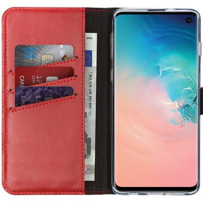 Selencia Hoesje - Geschikt voor Samsung Galaxy S10 - Echt Lederen Bookcase - Rood