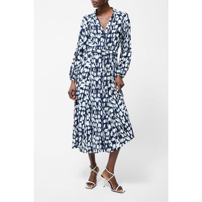 French Connection Islanna Long Sleeve Belted Midi Dress Midnight/summer Wht Size: 6 | Shirt Dresses Outlet | Dames | Blauw
