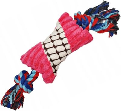 Nobleza Hondenspeelgoed met Pieper - Speeltouw Hond - Flostouw - Pluche Bot - Katoen - 25 cm - Roze
