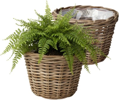 VD Leeden Plantenmand Klassiek - 2x - rond - bruin - 35 x 25 cm - rotan - gevlochten riet - bloempot