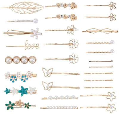 Dailygoods - Set van 26 Gouden Haarspeldjes met Bloem en Bladeren