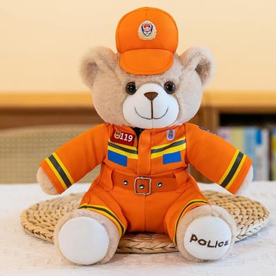 Poupée ours policier mignon officier pompier combinaison cycliste réfléchissante jouet en peluche cadeau poupée ours policier de la circulation 25cm
