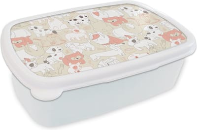 Broodtrommel Wit - Lunchbox - Brooddoos - Patronen - Hond - Hondenvoer - Jongens - Meisjes - Kinderen - Kind - 18x12x6 cm - Volwassenen