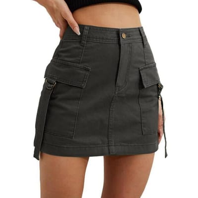 Lage taille rokken dames knoopzakken minirok dames bodycon faldas jupe femme XL zwart